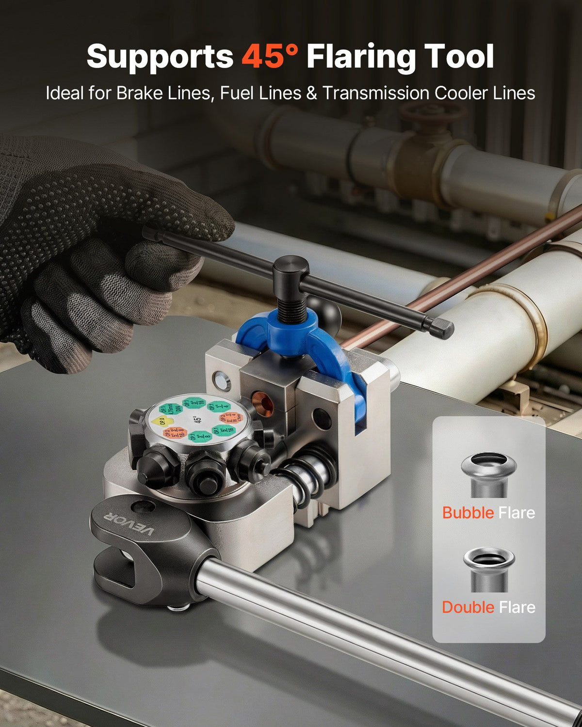 Professional Brake Line Flaring Tool, 45 Degree Double Flare Bubble Flare Tool Kit for 4.76mm, 6.35mm, 7.94mm, 9.52mm Copper Aluminum Thin Steel Tubes