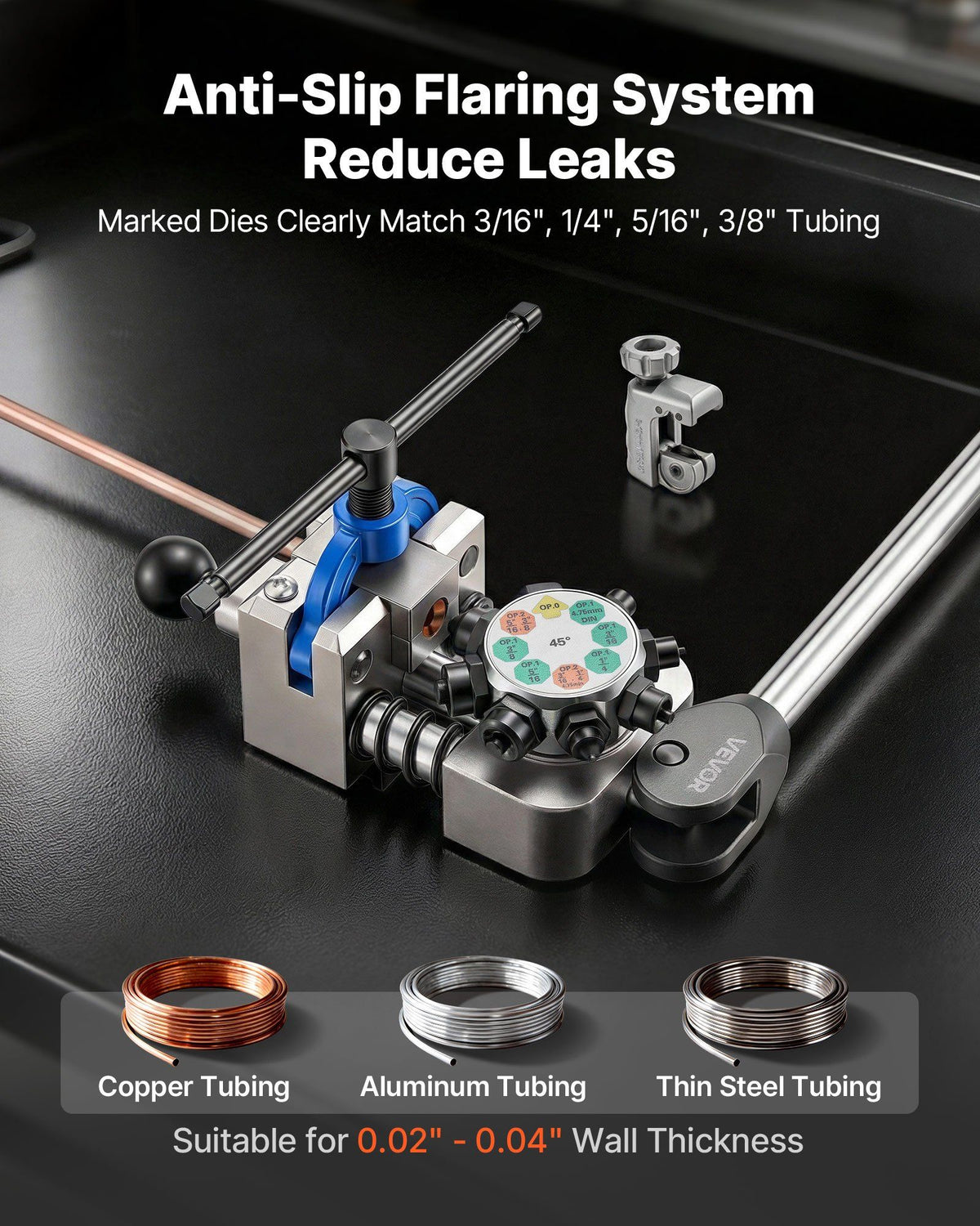 Professional Brake Line Flaring Tool, 45 Degree Double Flare Bubble Flare Tool Kit for 4.76mm, 6.35mm, 7.94mm, 9.52mm Copper Aluminum Thin Steel Tubes