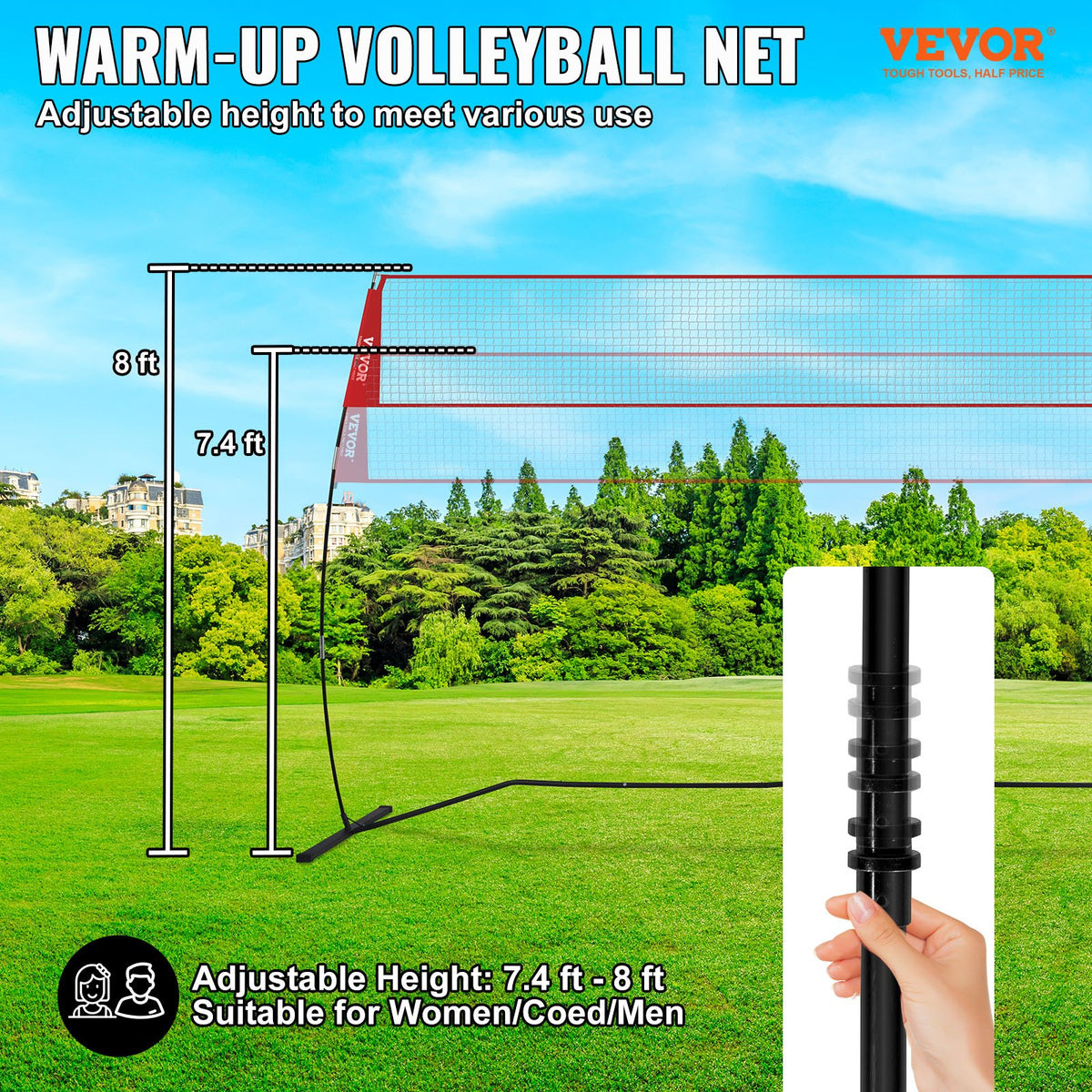 Freestanding Volleyball Training Net for Indoor or Outdoor Use, Adjustable Height Portable Net System with Carrying Bag, Professional Volleyball Practice Trainer for Hitting or Serving Drills