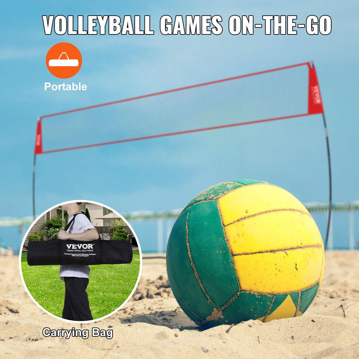 Freestanding Volleyball Training Net for Indoor or Outdoor Use, Adjustable Height Portable Net System with Carrying Bag, Professional Volleyball Practice Trainer for Hitting or Serving Drills