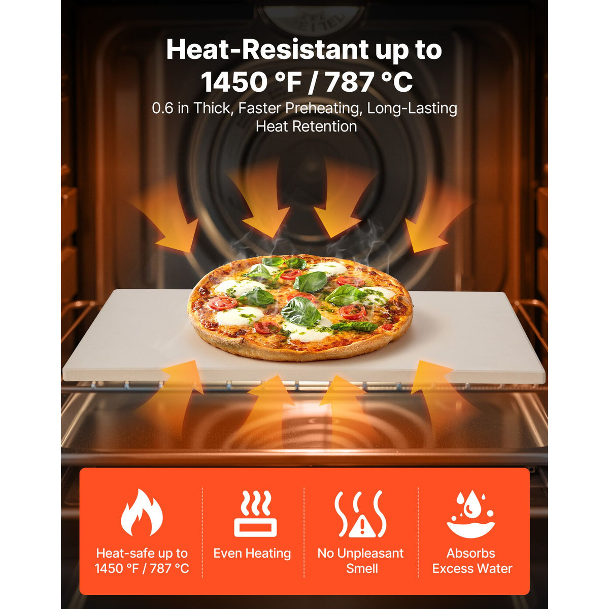 Pizza Stone, 406 x 355 mm Rectangular Cordierite Pizza Stone, Extra Large Baking-Stone with Scraper, 15 mm Thick Heat-Resistant Cordierite, for Kitchen Oven, Baking Bread & Pizzas, BBQ Grilling