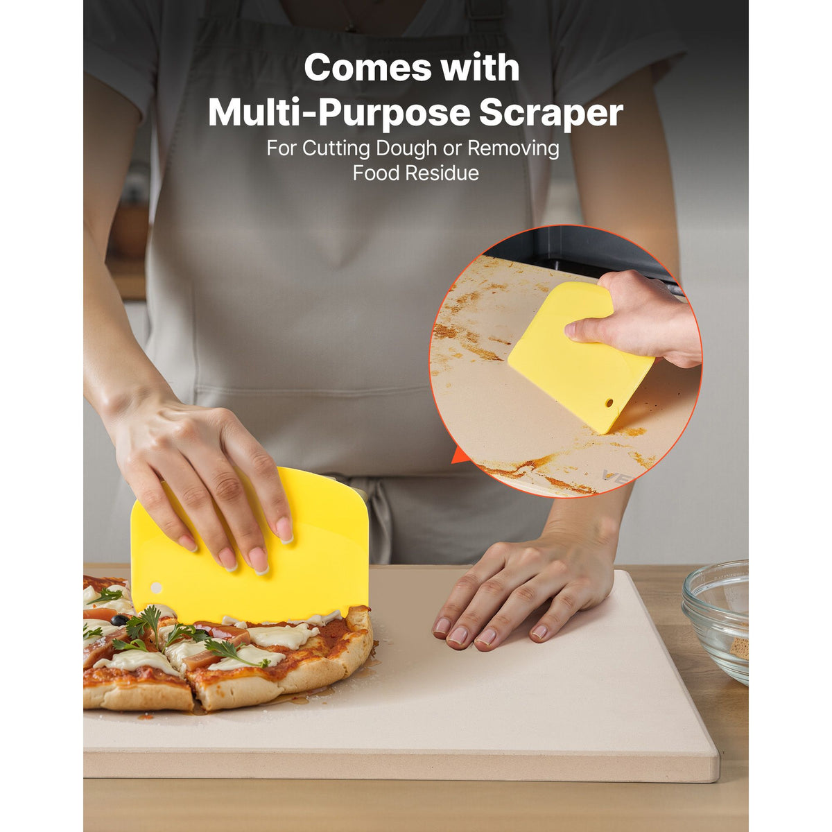 Pizza Stone, 406 x 355 mm Rectangular Cordierite Pizza Stone, Extra Large Baking-Stone with Scraper, 15 mm Thick Heat-Resistant Cordierite, for Kitchen Oven, Baking Bread & Pizzas, BBQ Grilling