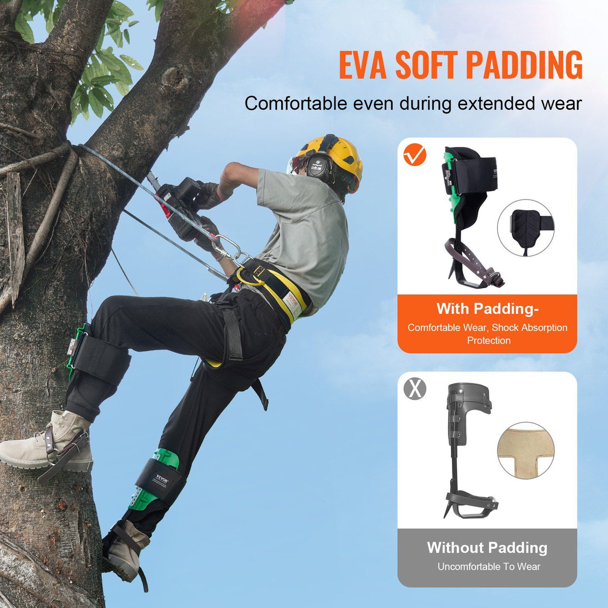 Tree Climbing Spikes, 1 Pair Alloy Steel Climbing Spurs, 350lbs Load Capacity Tree Climbing Gear with Straps and Spike Protectors, Arborist Equipment for Climbers, Hunting, Fruit Picking, Green