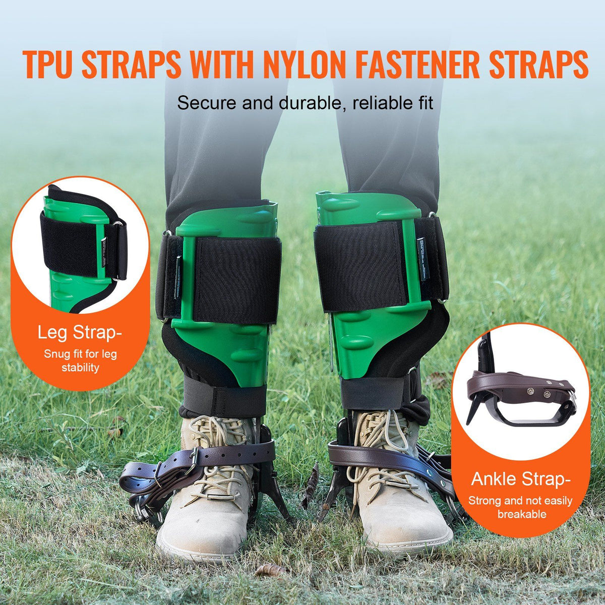 Tree Climbing Spikes, 1 Pair Alloy Steel Climbing Spurs, 350lbs Load Capacity Tree Climbing Gear with Straps and Spike Protectors, Arborist Equipment for Climbers, Hunting, Fruit Picking, Green