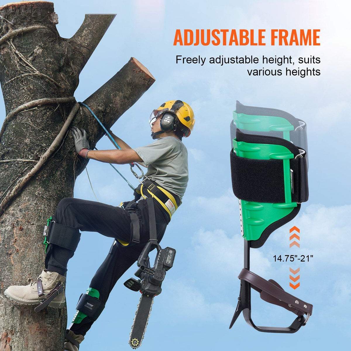 Tree Climbing Spikes, 1 Pair Alloy Steel Climbing Spurs, 350lbs Load Capacity Tree Climbing Gear with Straps and Spike Protectors, Arborist Equipment for Climbers, Hunting, Fruit Picking, Green