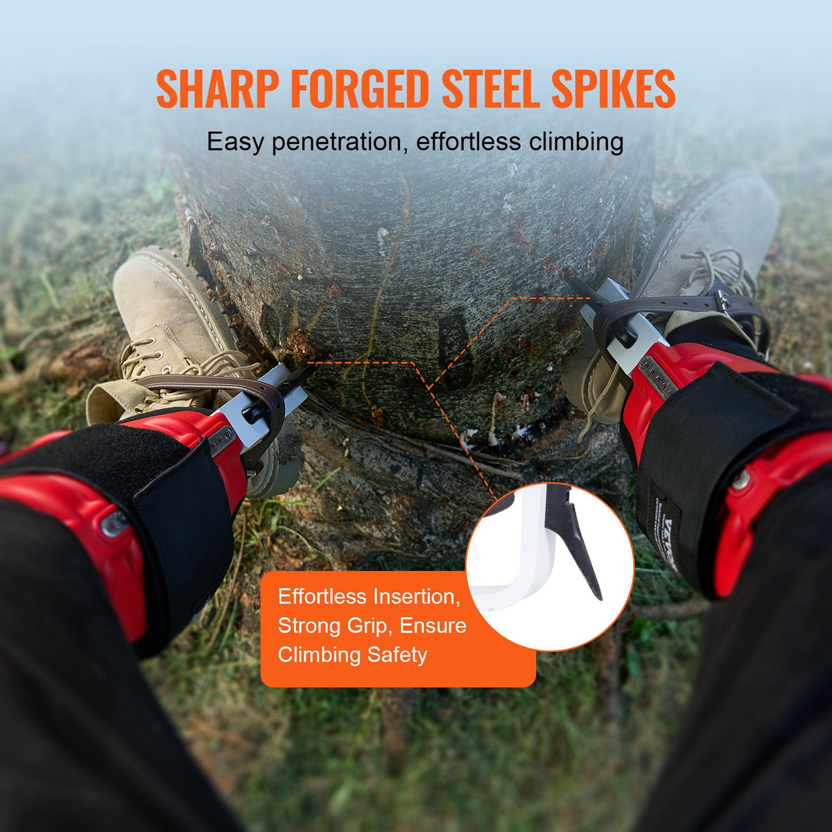 Tree Climbing Spikes, 1 Pair Aluminum Climbing Spurs, 350lbs Load Capacity Tree Climbing Gear with Straps and Spike Protectors, Arborist Equipment for Climbers, Hunting, Fruit Picking, Red