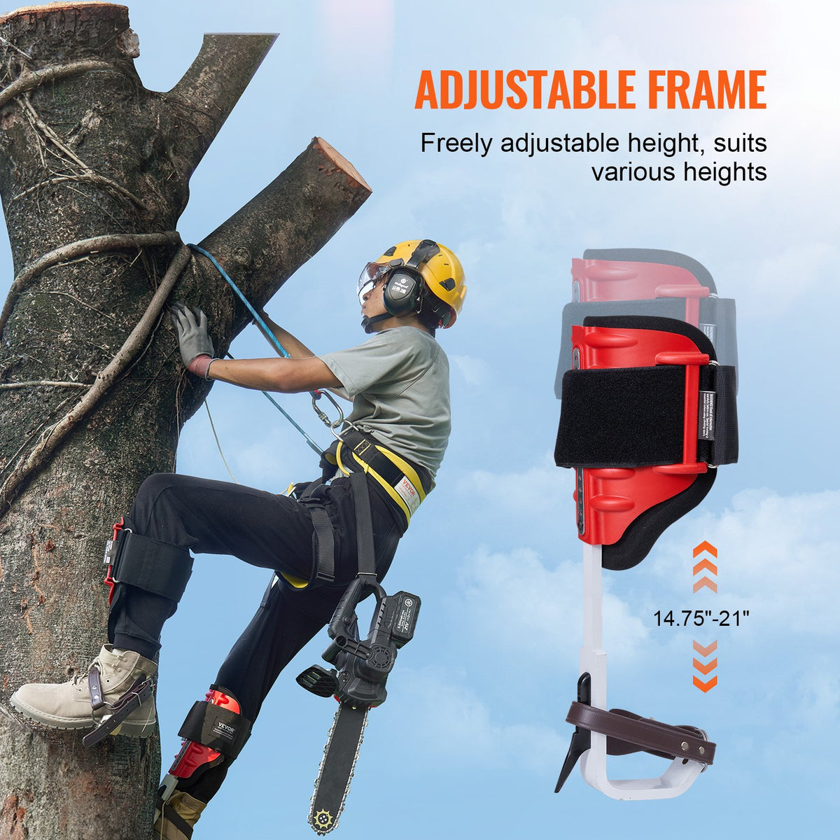 Tree Climbing Spikes, 1 Pair Aluminum Climbing Spurs, 350lbs Load Capacity Tree Climbing Gear with Straps and Spike Protectors, Arborist Equipment for Climbers, Hunting, Fruit Picking, Red