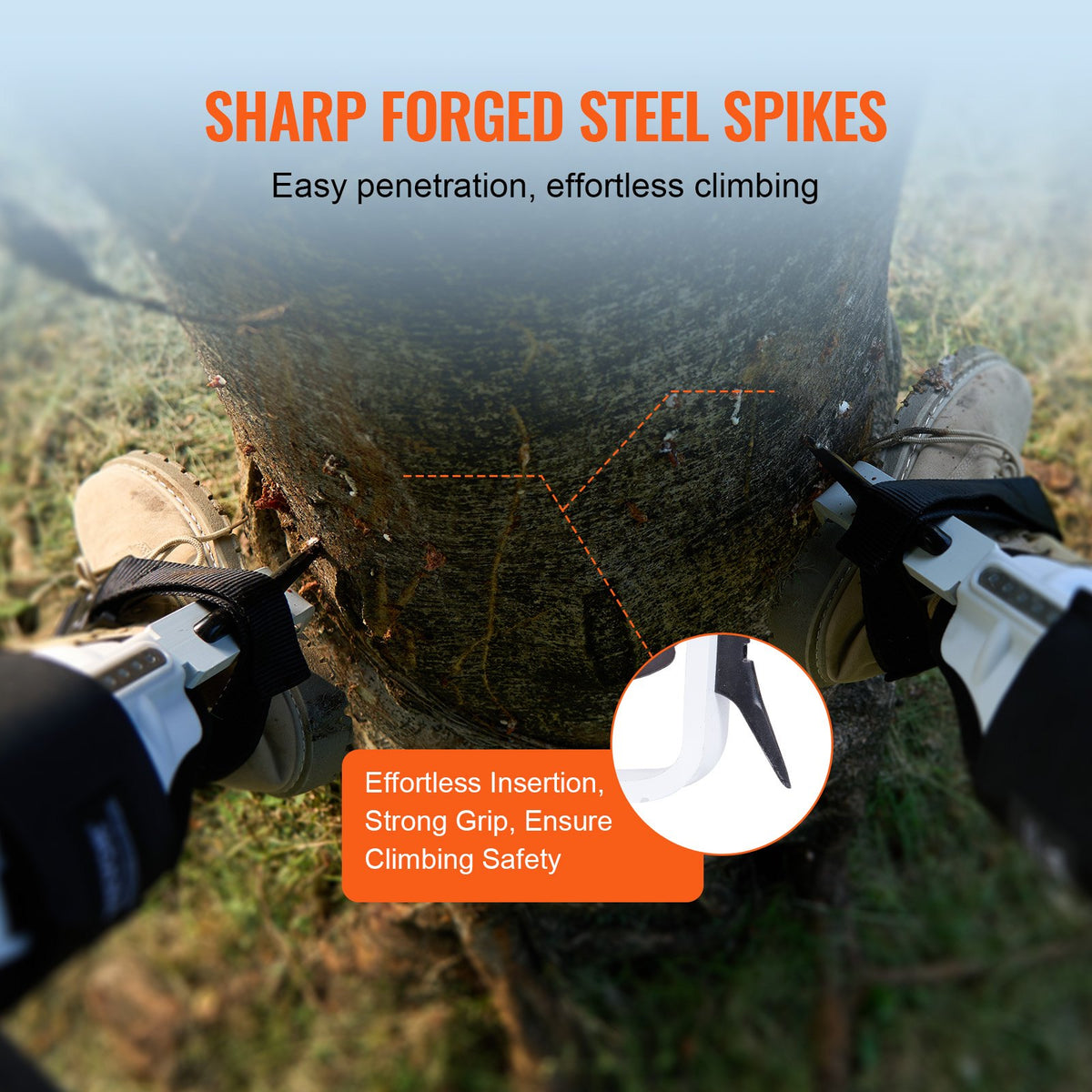 Tree Climbing Spikes, 1 Pair Aluminum Climbing Spurs, 350lbs Load Capacity Tree Climbing Gear with Straps and Spike Protectors, Arborist Equipment for Climbers, Hunting, Fruit Picking, White