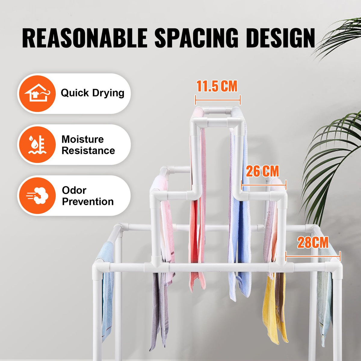 Towel Rack 8-Bar Outdoor PVC Towel Holder for Poolside Spa Bathroom White