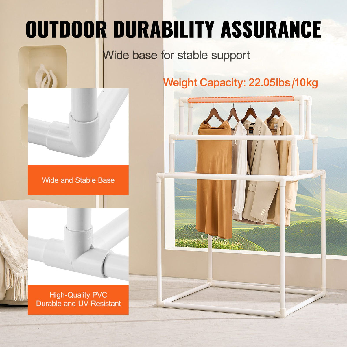 Towel Rack 8-Bar Outdoor PVC Towel Holder for Poolside Spa Bathroom White