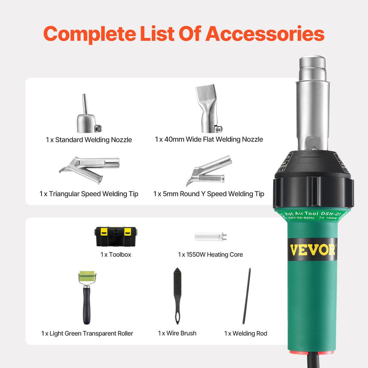 Hot Air Plastic Welder 1600W PVC TPO Vinyl Heat Gun Torch & 9 Accessories