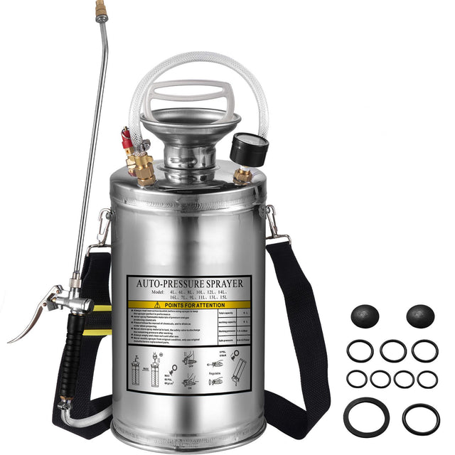 1.5Gal Stainless Steel Garden Sprayer 16in Wand 3.3ft Hose
