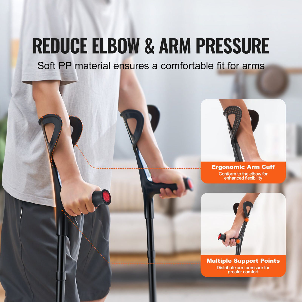 Forearm Crutches 10-Level Height Adjustable Walking Crutches 1 Pair 350LBS
