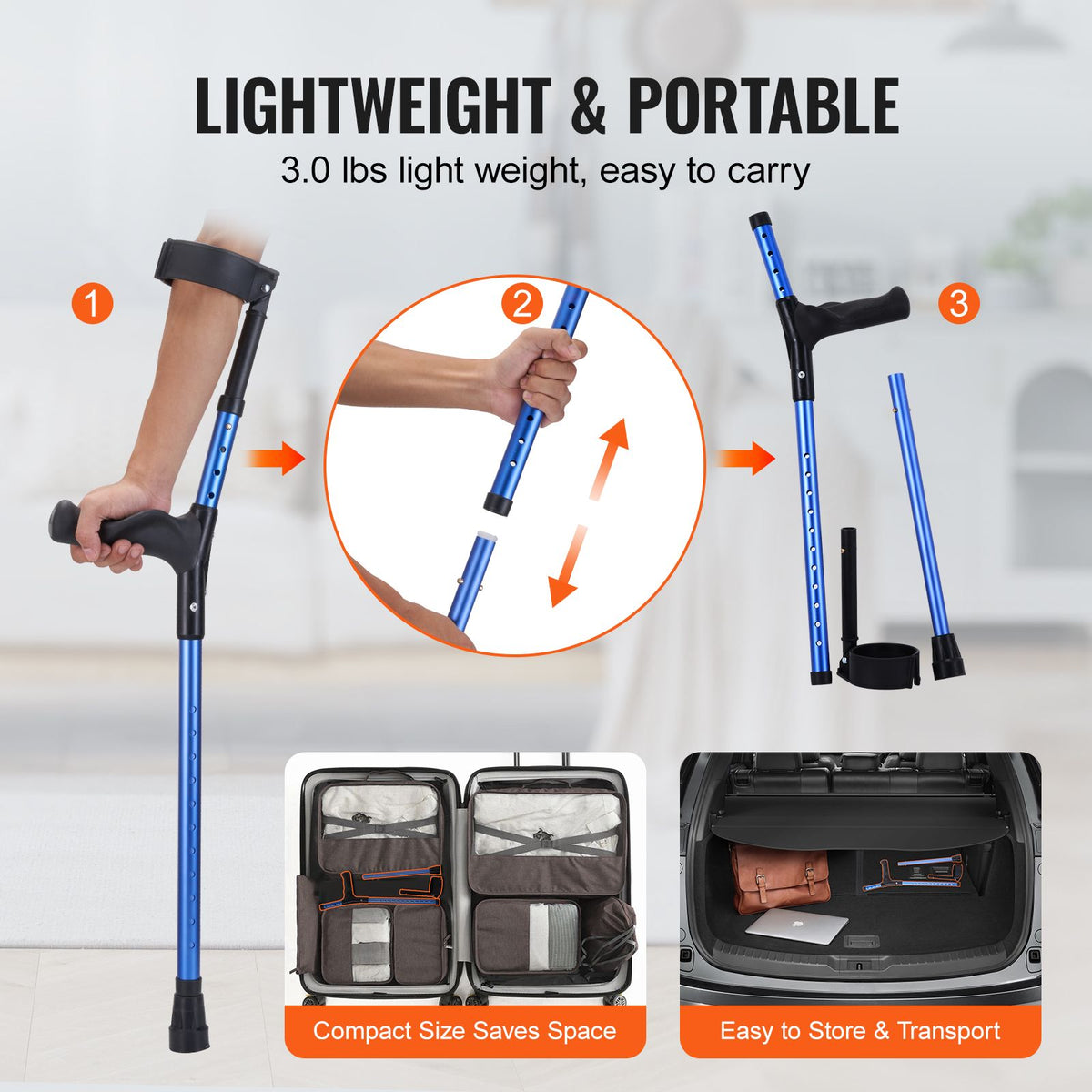 Forearm Crutches for Adults, 11-Level Height Adjustable Walking Crutches with 4-Level Upper Cuff, Lightweight Aluminum Medical Support Crutches for Leg Injury Surgery Disabled, 1 Pair (350LBS)