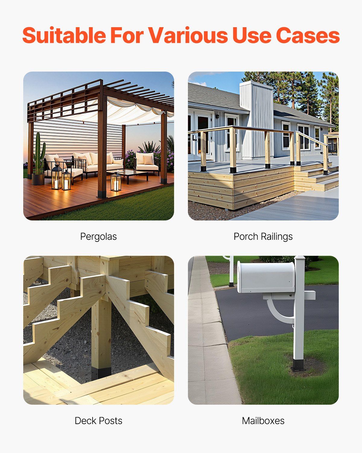 4x4 Post Base 4 Pcs, Inner Size 3.6x3.6 inch / 92x92 mm Post Brackets, Heavy Duty Carbon Steel Decking Posts, Wood Posts Brackets for Pavilion Deck Railing Support Deck Base Plate, Black