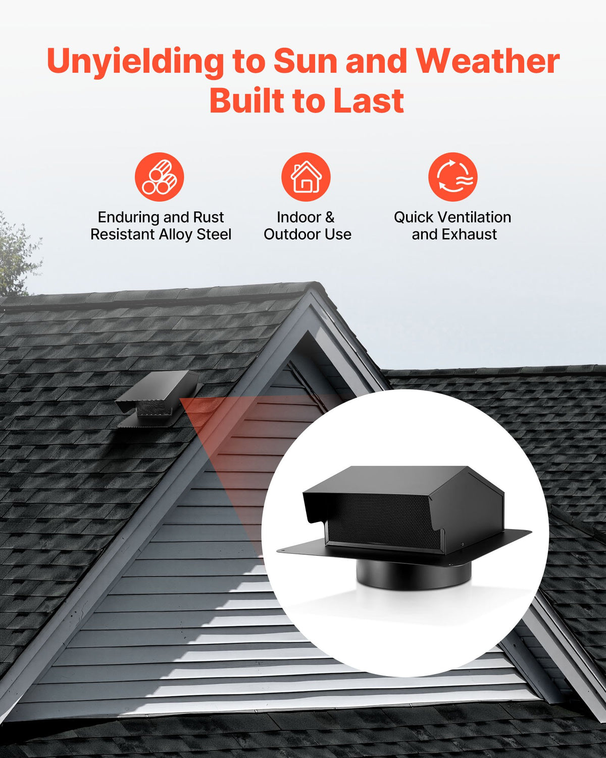 149 mm Hooded Wall Vent Cover SPCC Steel Roof Exhaust 1 Pack Black