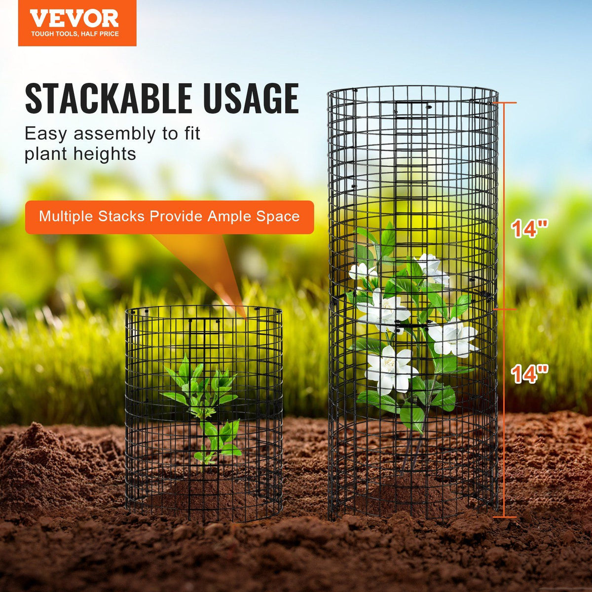 6 Pack Plant Protector from Animals, 320mm Dia. x 355mm H Chicken Wire Plant Protector, Plant Cages for Outdoor Plants, Flowers & Vegetables, Keeps Bunny Chicken Squirrels Out, 18pcs Metal Mesh