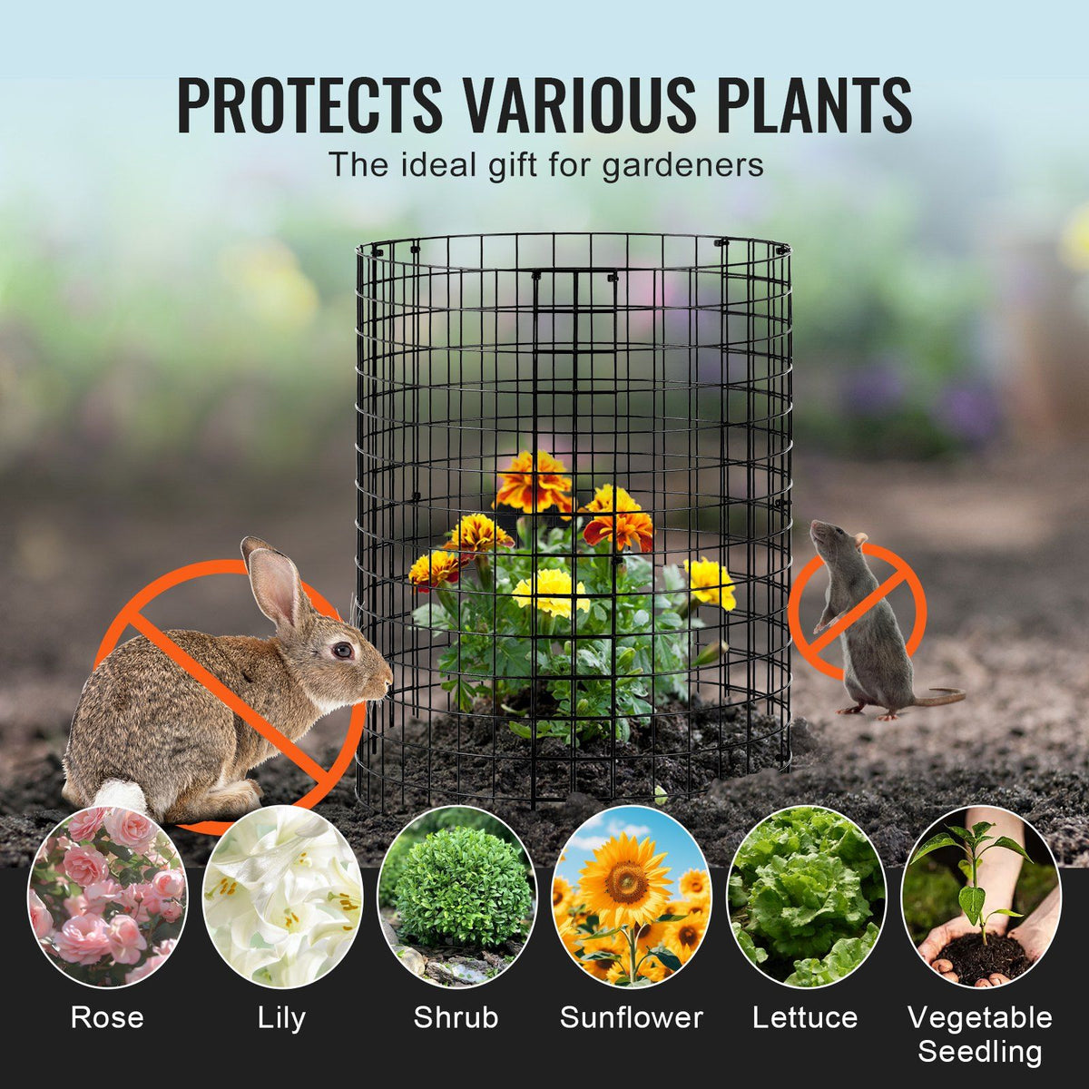6 Pack Plant Protector from Animals, 320mm Dia. x 355mm H Chicken Wire Plant Protector, Plant Cages for Outdoor Plants, Flowers & Vegetables, Keeps Bunny Chicken Squirrels Out, 18pcs Metal Mesh