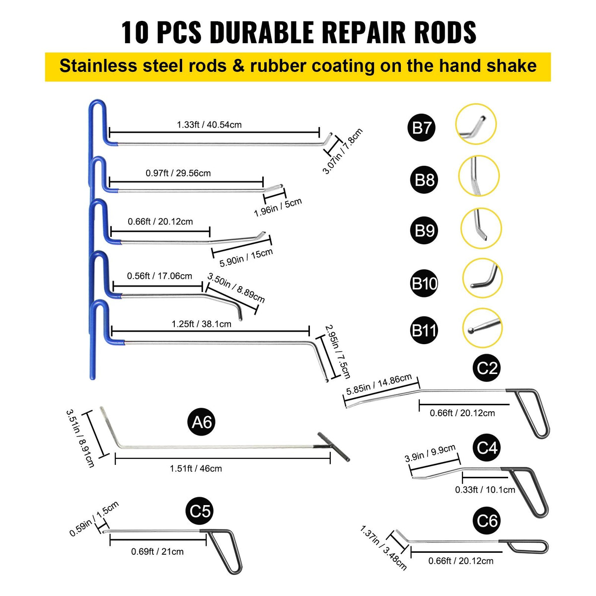 Paintless Dent Removal Rods Stainless Steel Rod Tool Kit 89pcs Dent Repair