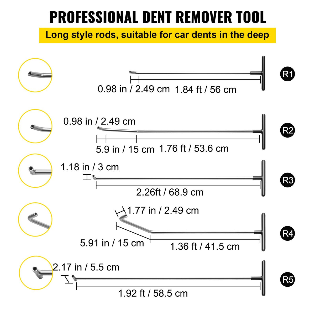 Rods Dent Puller Stainless Steel Paintless Repair Kits Hail Removal 13 PCS