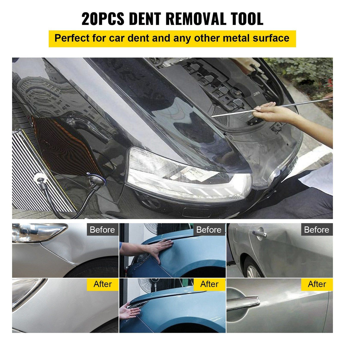 Rods Dent Puller Stainless Steel Paintless Repair Kits Hail Removal 20PCS