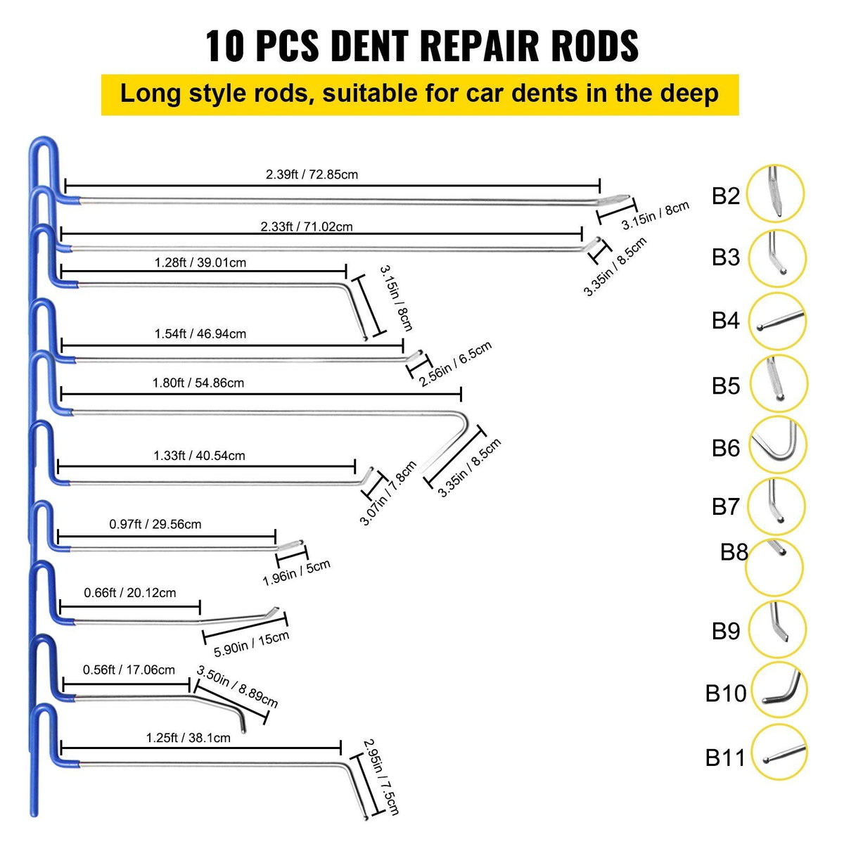 Rods Dent Puller Stainless Steel Paintless Repair Kits Hail Removal 20PCS