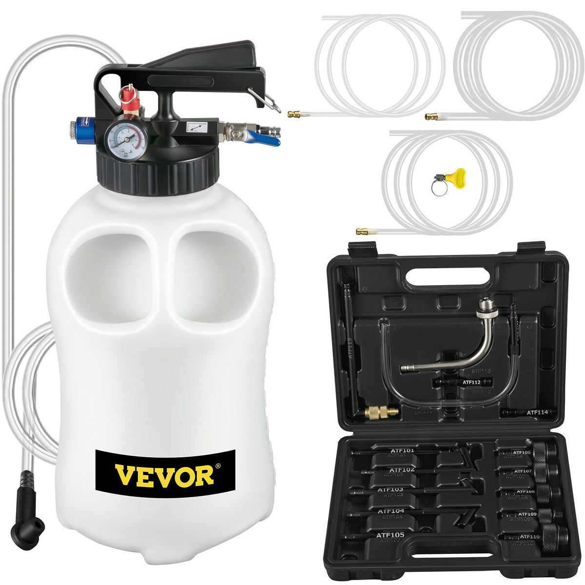 Transmission Fluid Pump 2 Way ATF Refill System Dispenser, Oil and Liquid Extractor 10 Liter Large Capacity, Automatic Transmission Fluid Pump Tool Set with 14 Pieces ATF Filler Adapters
