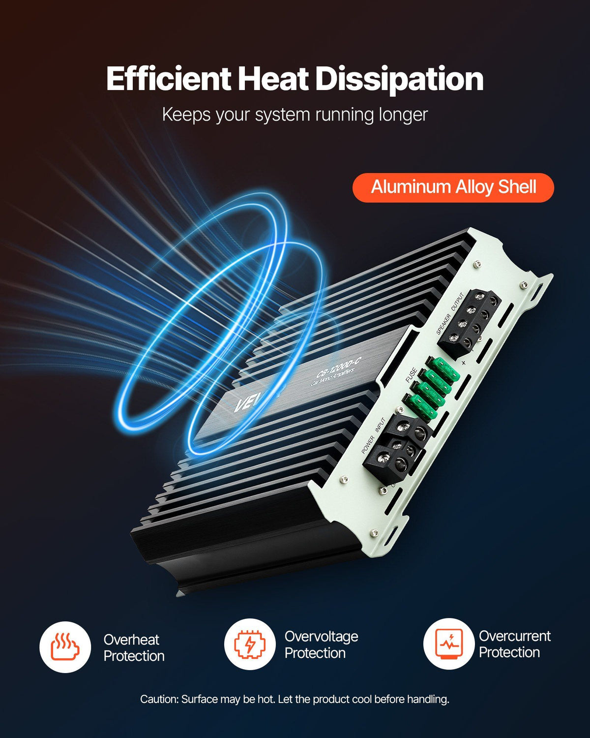 Monoblock Car Amplifier, 1200W RMS MAX, 1/2/4 Ohm Stable, 1-Channel Class D Car Audio Amplifier with Remote Subwoofer Level Control, Low Pass Filter, Bass Boost & Phase Shift, Volume Controller