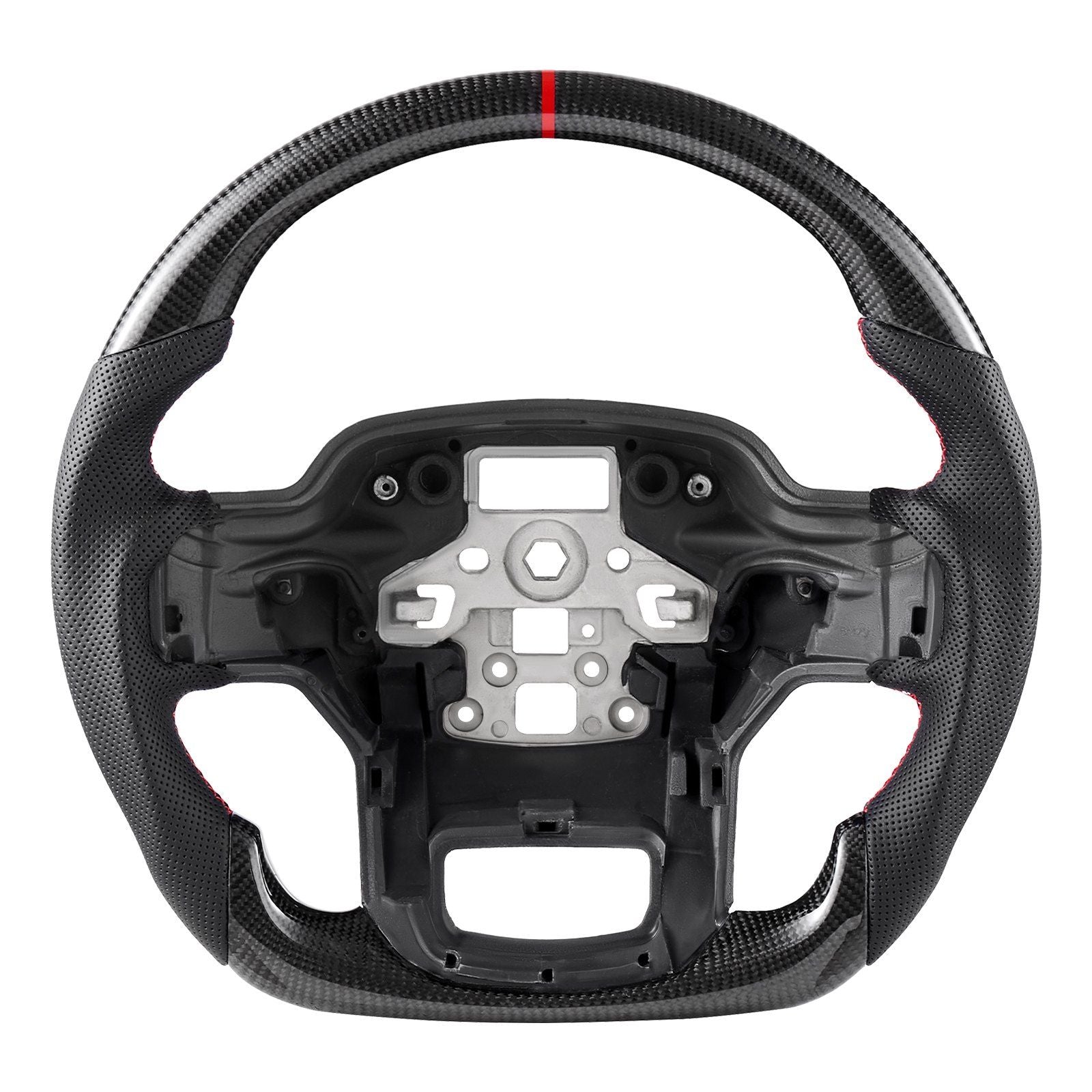 Steering Wheel for 2021-2024 Ford F150, Carbon Fiber Steering Wheel D-Shaped Flat-Bottom, Leather Grip with Non-Slip Texture & Precise Stitching, Accessories Replacement for Ford F150, Black