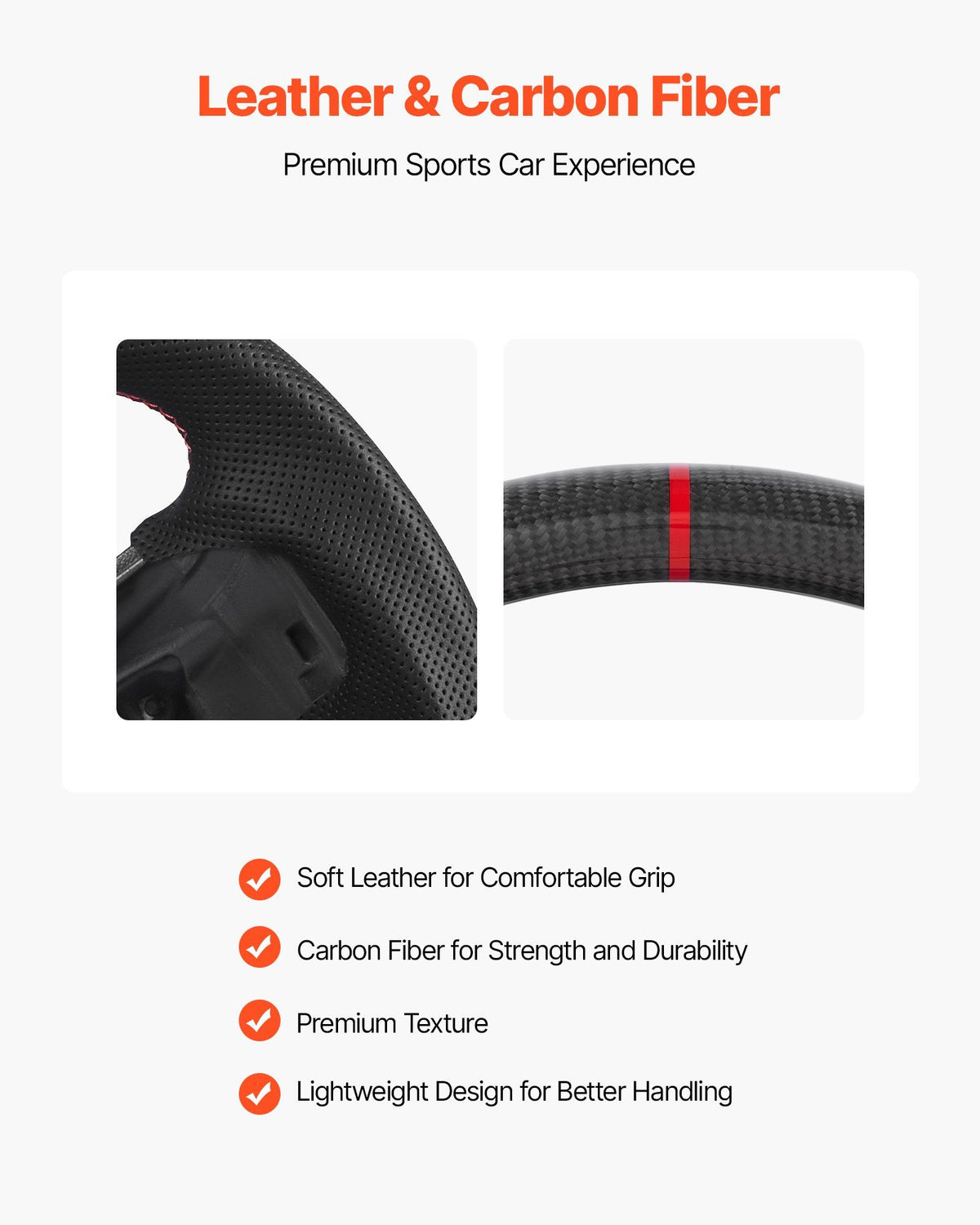 Steering Wheel for 2021-2024 Ford F150, Carbon Fiber Steering Wheel D-Shaped Flat-Bottom, Leather Grip with Non-Slip Texture & Precise Stitching, Accessories Replacement for Ford F150, Black