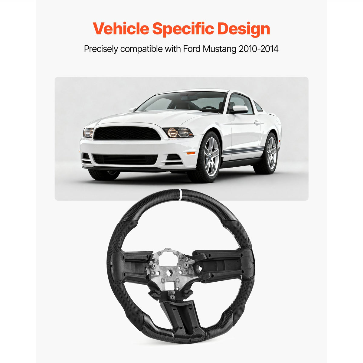 Steering Wheel for 2010-2014 Ford Mustang, Carbon Fiber Steering Wheel D-Shaped Flat-Bottom, Leather Grip with Non-Slip Texture & Precise Stitching, Accessories Replacement for Mustang, Black
