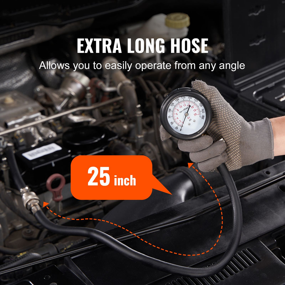 Compression Tester Adapter Kit, 9 Pcs Automotive Engine Cylinder Leak Down Compression Test, Accurate Dual Scale Pressure Gauge 0-300 psi, with Long Reach Hoses and Case for Engine Cylinders