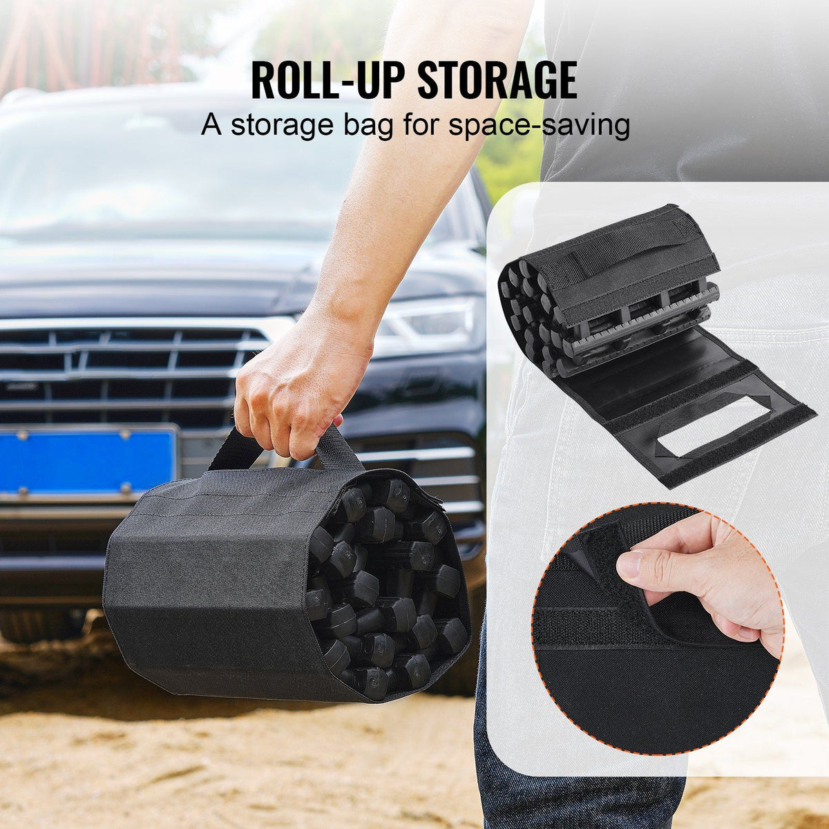 7 TON Traction Boards with TPR Material, Recovery Boards for Off-road Vehicles/Cars/Pickups/SUVs/RVs, Pair Tire Traction Mats on Snow, Sand, Mud and Loose Terrain, Storage Bags, Short, Black