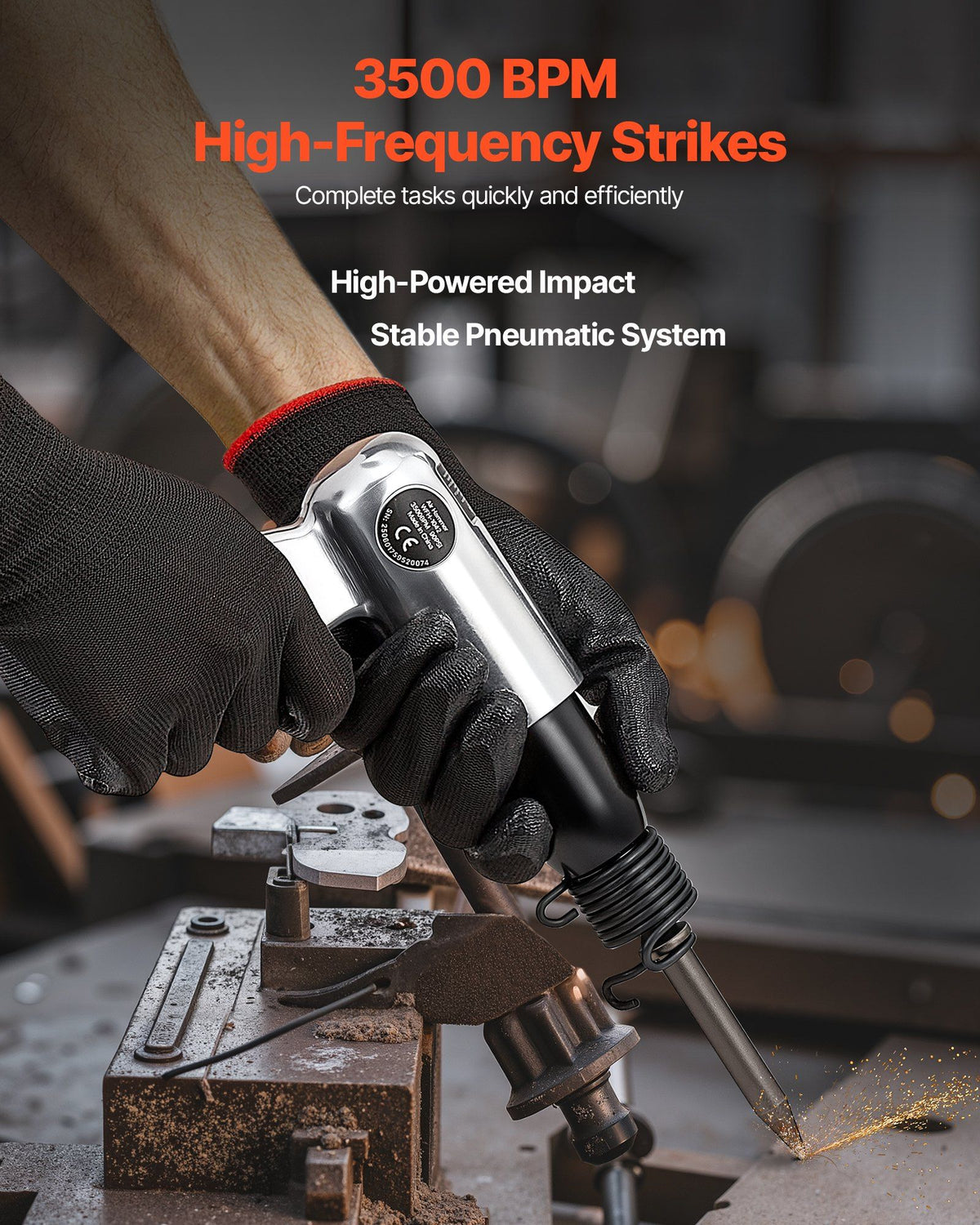 Air Hammer, 3500BPM Pneumatic Hammer with 70mm Stroke & 4PCS Chisels Round Shank, Pistol-Grip Compact Air Chisel Pneumatic Shovel Tool for Cutting Punching Scraping