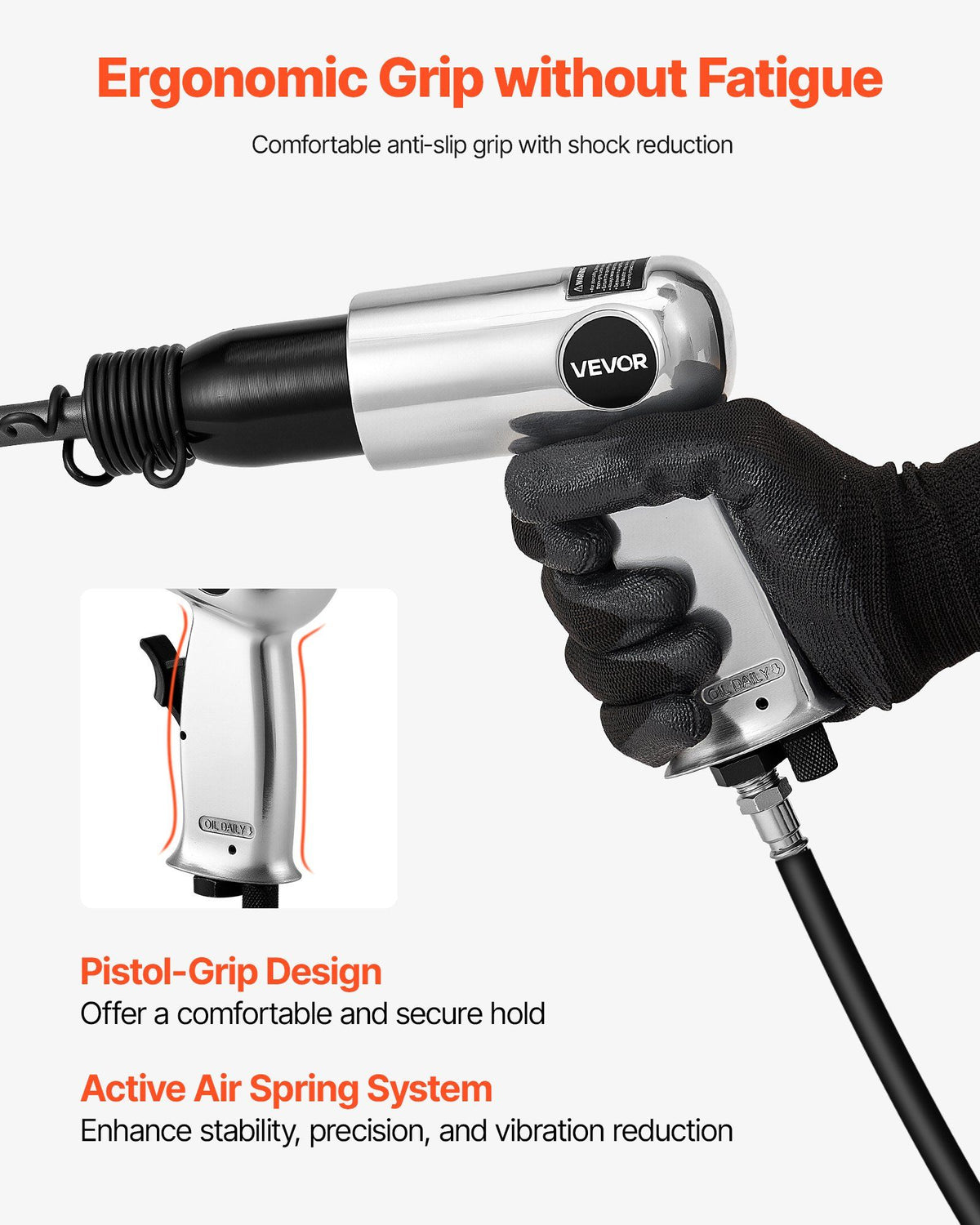 Air Hammer, 3500BPM Pneumatic Hammer with 70mm Stroke & 4PCS Chisels Round Shank, Pistol-Grip Compact Air Chisel Pneumatic Shovel Tool for Cutting Punching Scraping