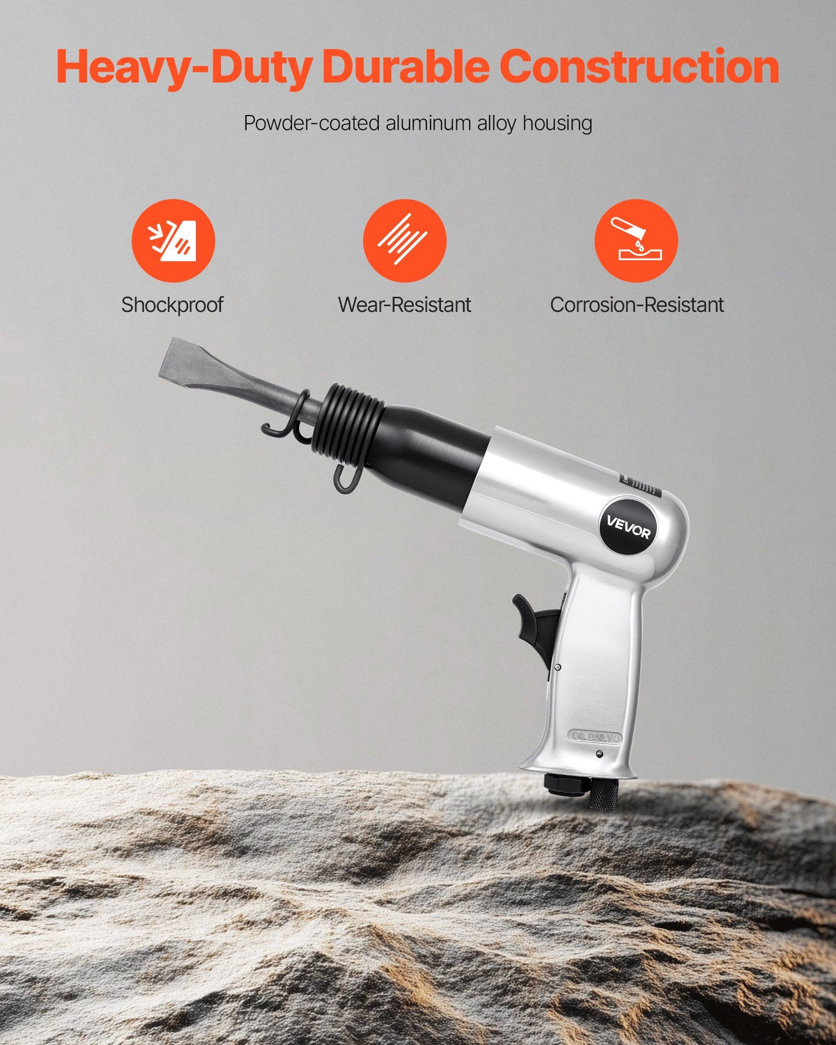 Air Hammer, 3500BPM Pneumatic Hammer with 70mm Stroke & 4PCS Chisels Round Shank, Pistol-Grip Compact Air Chisel Pneumatic Shovel Tool for Cutting Punching Scraping