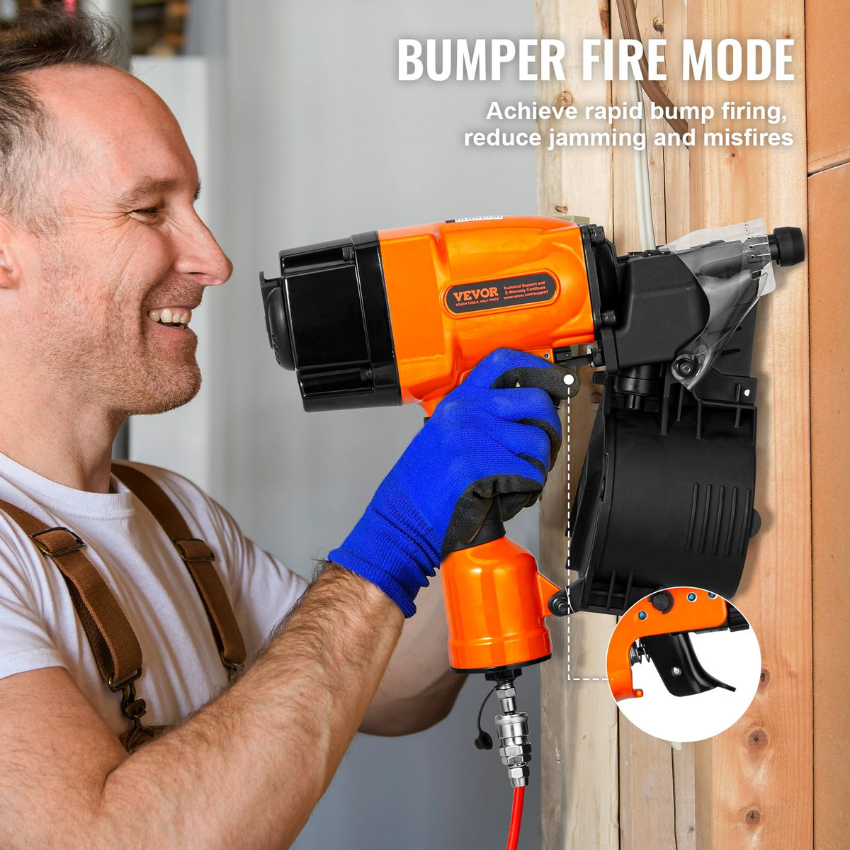 MCN90 Coil Framing Nailer 45mm to 90mm 15 Degree Pneumatic Nail Gun