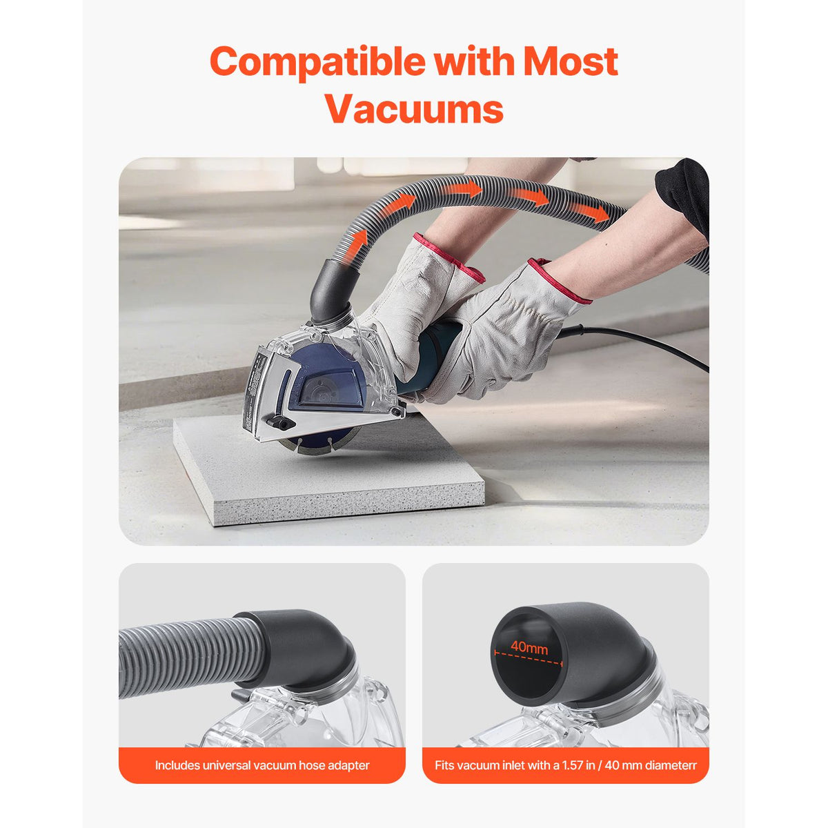 Cutting Dust Shroud for Angle Grinders, 100-125 mm Angle Grinder Dust Shroud with 6 Clamping Washers & 125 mm Diamond Grinding Cup Wheel, Adjustable Cutting Depth, Connect to Vacuum Cleaner