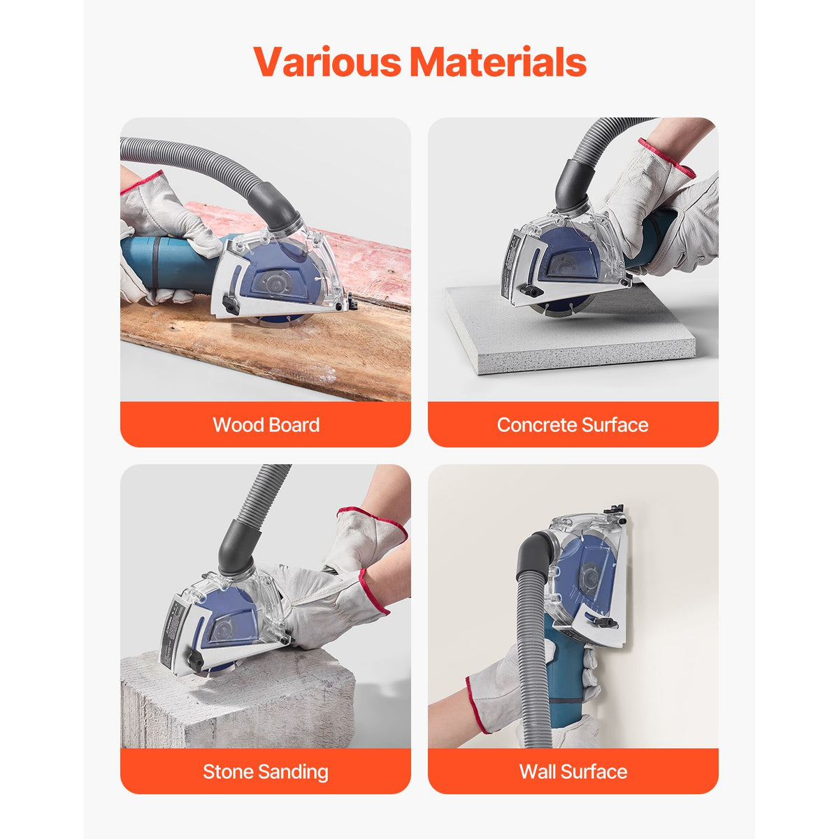 Cutting Dust Shroud for Angle Grinders, 100-125 mm Angle Grinder Dust Shroud with 6 Clamping Washers & 125 mm Diamond Grinding Cup Wheel, Adjustable Cutting Depth, Connect to Vacuum Cleaner