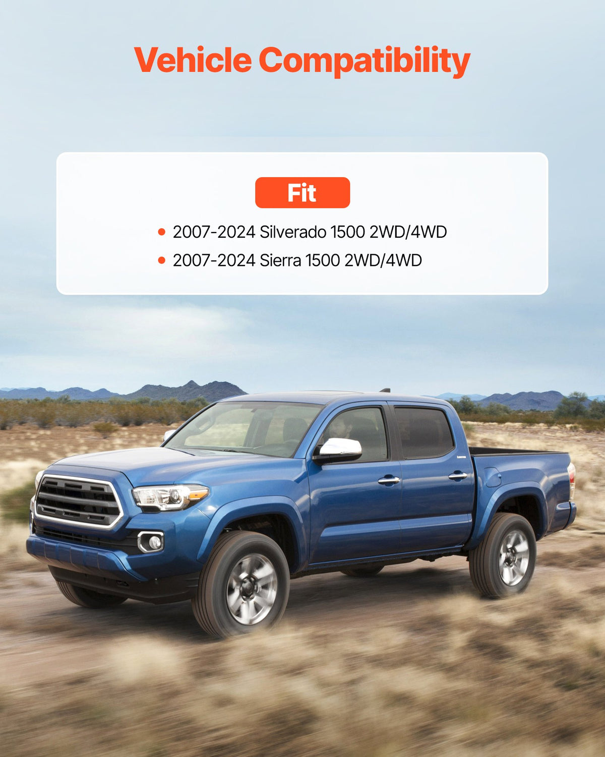 76.2 mm Front and 50.8 mm Rear Leveling Lift Kit for 2007-2023 Silverado 1500 2WD/4WD, 2007-2023 Sierra 1500 2WD/4WD, Chassis Level Kit with 2 Front Strut Spacers, 2 Rear Lift Blocks, 2 U-Bolts