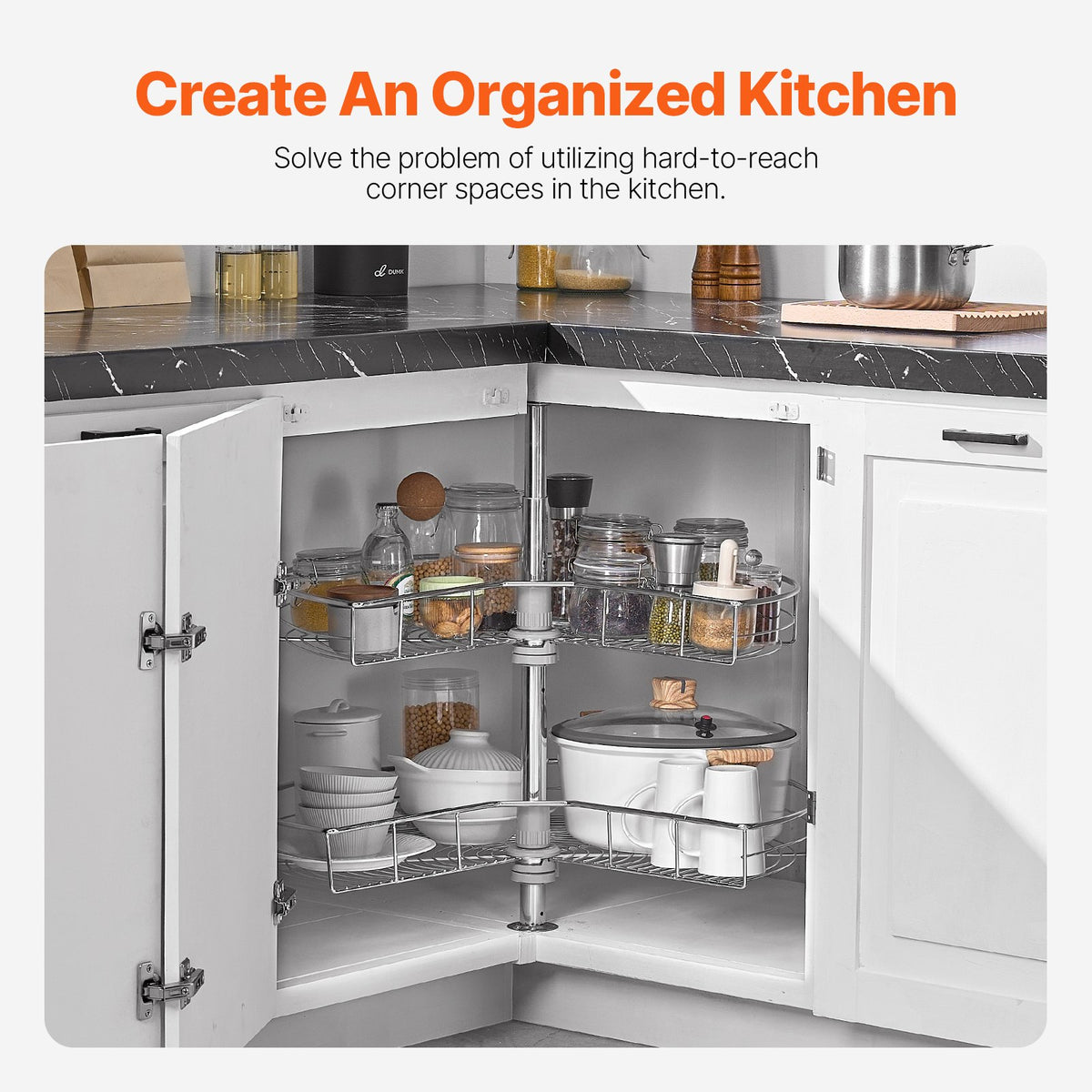 28" Kidney Shaped Chrome Corner Organizer, 360° Rotatble Kitchen Base Cabinet Blind Corner, 2 Tier Height Adjustable Storage Rack, Carbon Steel Lazy Susan Replacement Shelf for Cabinet Corner