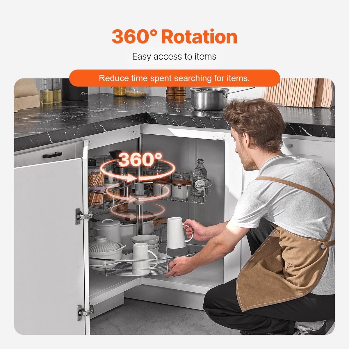 28" Kidney Shaped Chrome Corner Organizer, 360° Rotatble Kitchen Base Cabinet Blind Corner, 2 Tier Height Adjustable Storage Rack, Carbon Steel Lazy Susan Replacement Shelf for Cabinet Corner