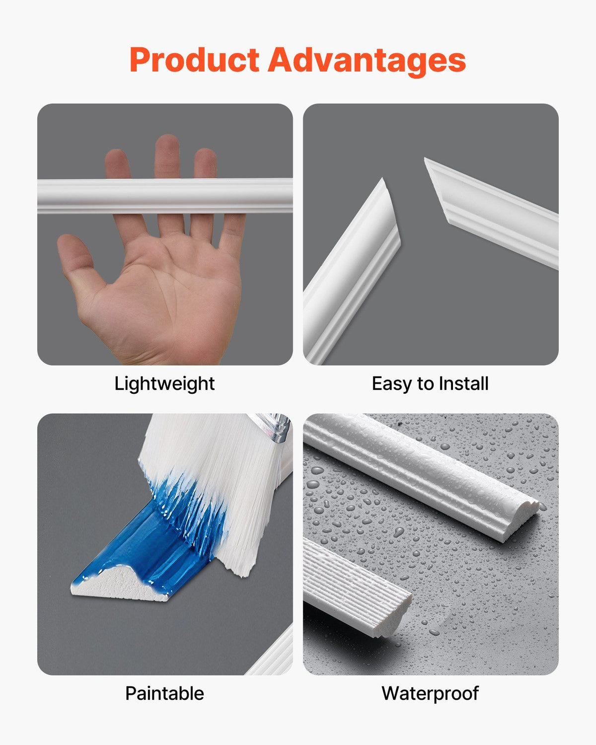 Wall Molding 3 Pack, Wainscoting Panels Kit, Lightweight Paintable Polystyrene, Easy to Install, Waterproof Accent Wall Trim for Interior Décor Living Room, Bedroom, White (61x137 + 61x61 cm)
