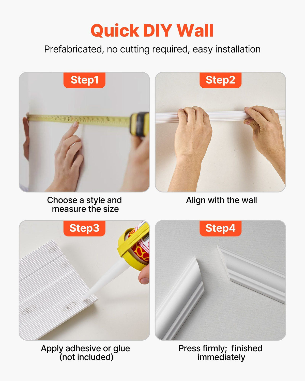 Wall Molding 3 Pack, Wainscoting Panels Kit, Lightweight Paintable Polystyrene, Easy to Install, Waterproof Accent Wall Trim for Interior Décor Living Room, Bedroom, White (61x137 + 61x61 cm)