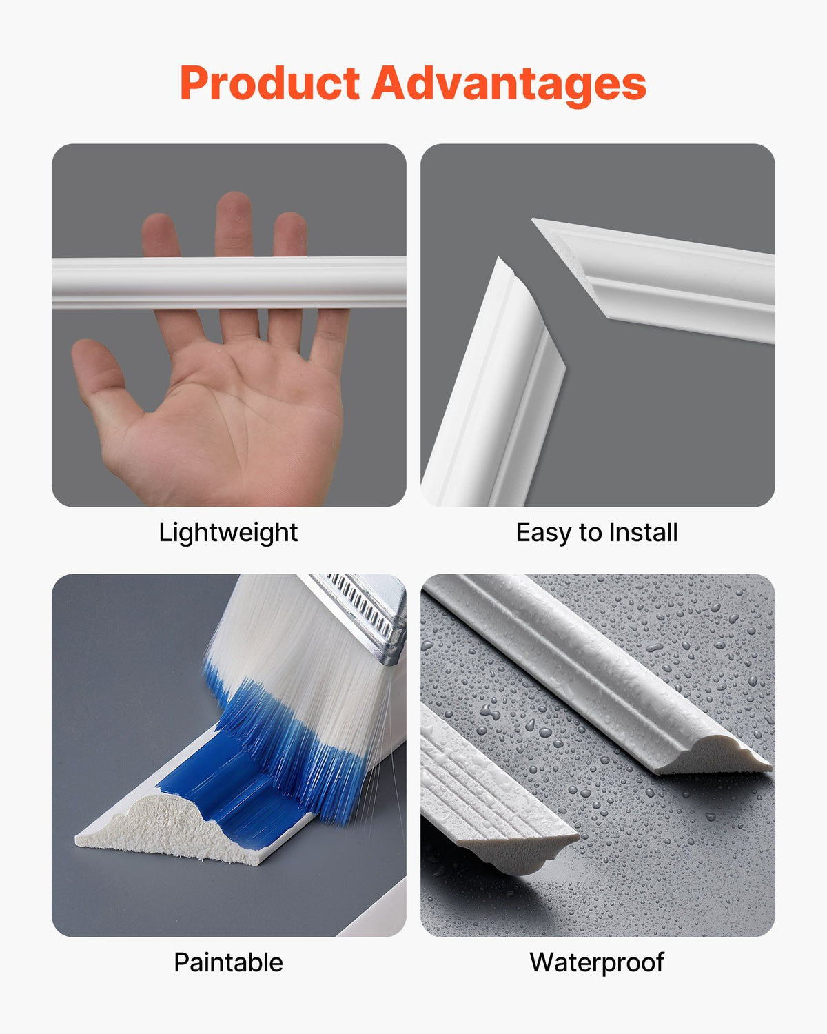 Wall Molding 3 Pack, Wainscoting Panels Kit, Lightweight Paintable Polystyrene, Easy to Install, Waterproof Accent Wide Profile Trim for Interior Living Room, Bedroom,White (61x137 + 61x61 cm)