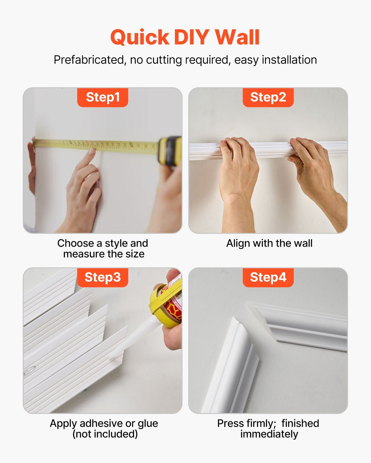 Wall Molding 3 Pack, Wainscoting Panels Kit, Lightweight Paintable Polystyrene, Easy to Install, Waterproof Accent Wide Profile Trim for Interior Living Room, Bedroom,White (61x137 + 61x61 cm)