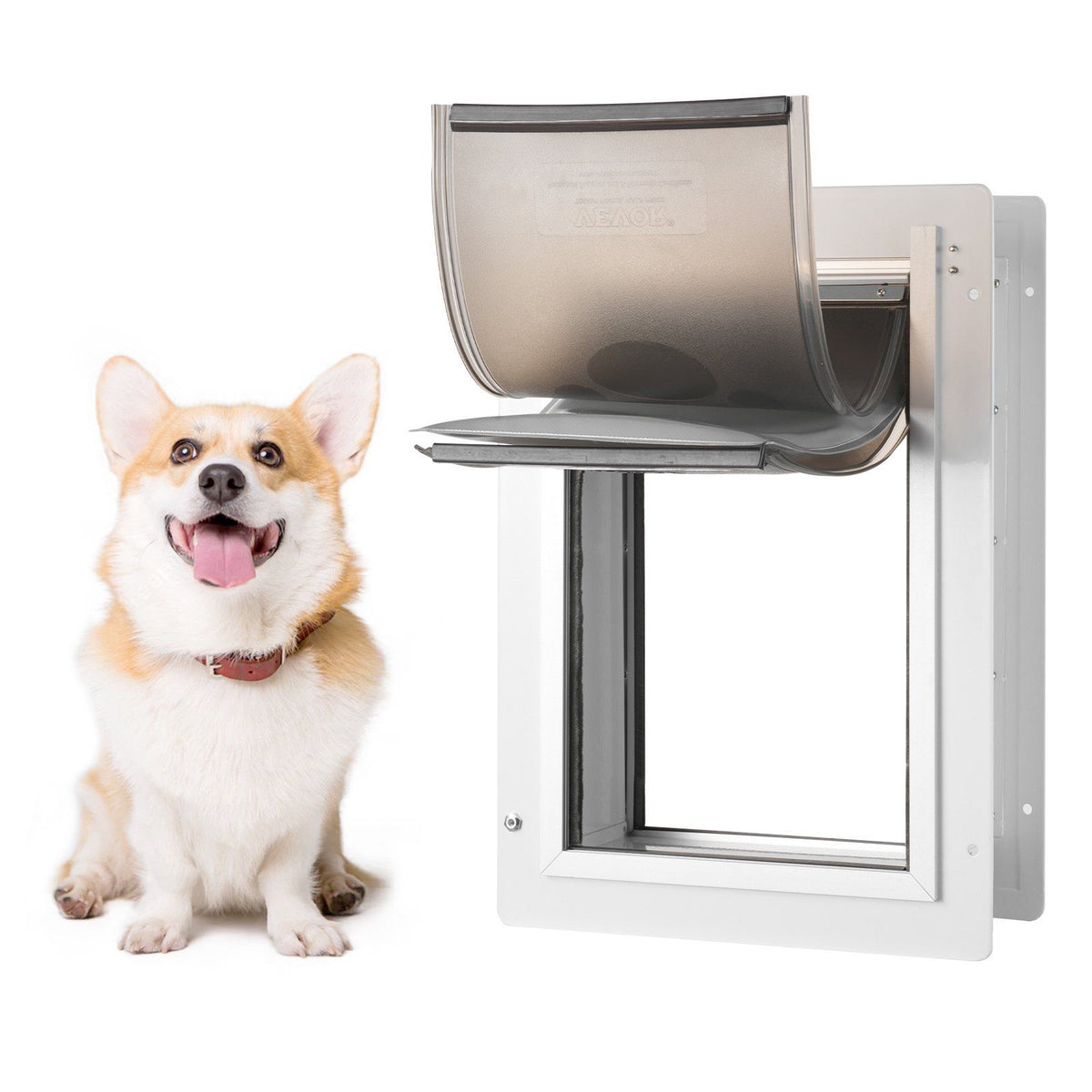 Pet Door, 23.6 x 33.5 cm Metal Frame with Lock and 3-Flap System, Weatherproof Doggy Door, Easy to Install in Interior or Exterior Walls, Pet Door Suitable for Cat Doggie Kitties (White-Small)