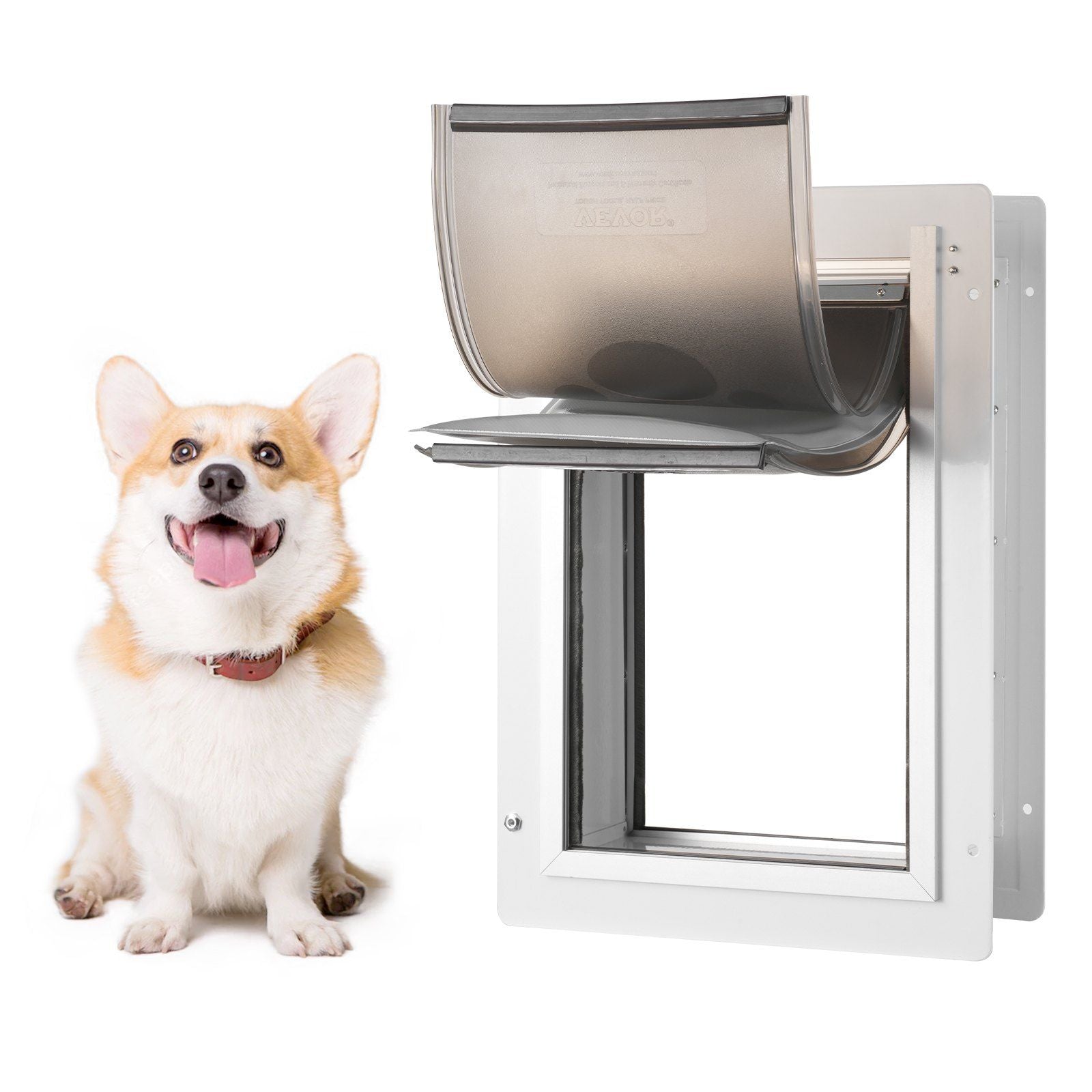 Pet Door, 23.6 x 33.5 cm Metal Frame with Lock and 3-Flap System, Weatherproof Doggy Door, Easy to Install in Interior or Exterior Walls, Pet Door Suitable for Cat Doggie Kitties (White-Small)