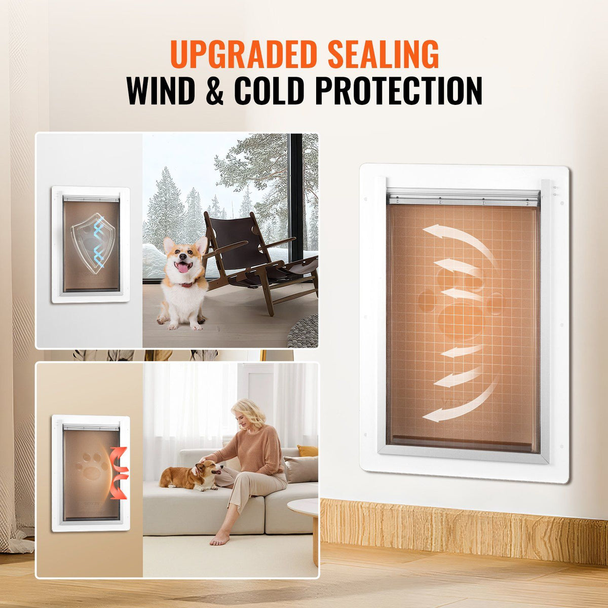 Pet Door, 23.6 x 33.5 cm Metal Frame with Lock and 3-Flap System, Weatherproof Doggy Door, Easy to Install in Interior or Exterior Walls, Pet Door Suitable for Cat Doggie Kitties (White-Small)