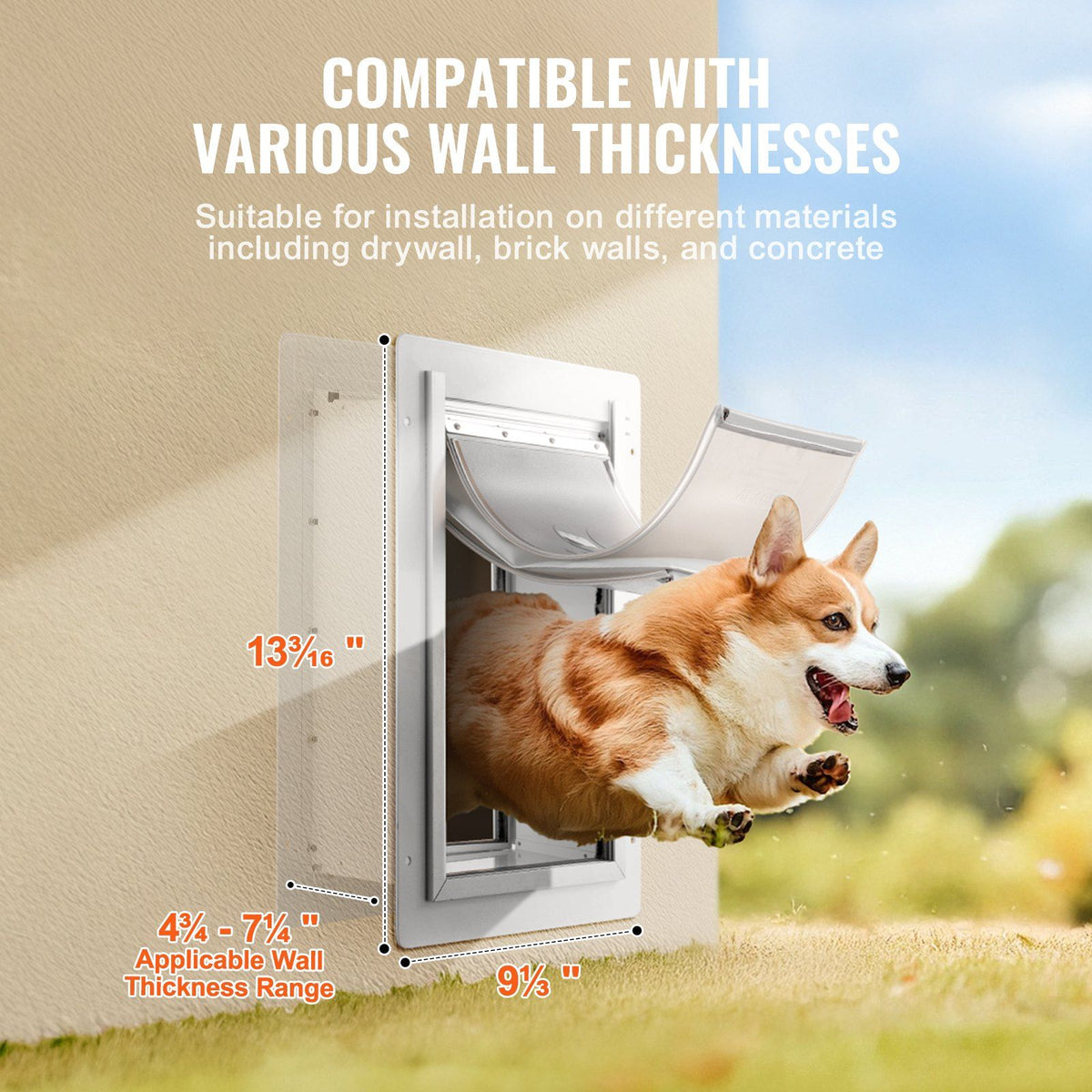 Pet Door, 23.6 x 33.5 cm Metal Frame with Lock and 3-Flap System, Weatherproof Doggy Door, Easy to Install in Interior or Exterior Walls, Pet Door Suitable for Cat Doggie Kitties (White-Small)